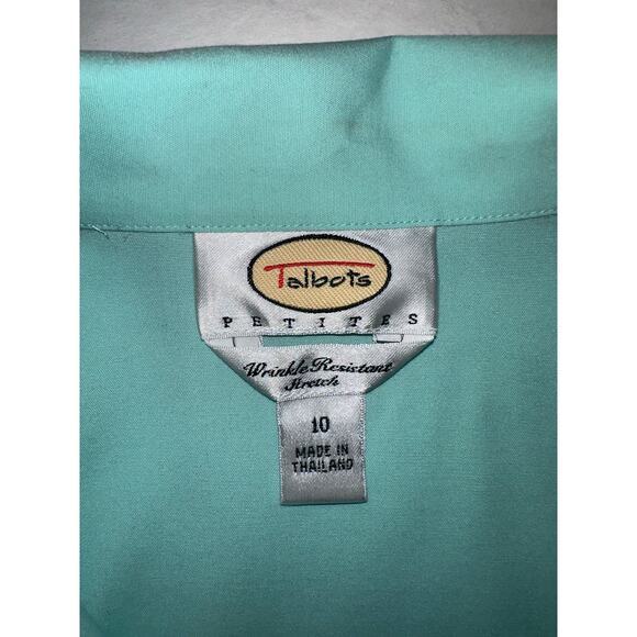 Talbots Shirt Wrinkle Resistant Stretch Size 10 Cyan Blue Button Up Long Sleeve - Picture 5 of 6